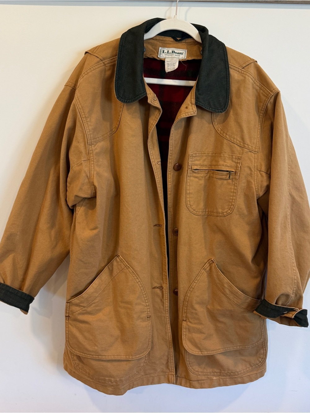 L.L. Bean Tan Canvas Field Coat with Removable Liner, Vintage, Women’s XL